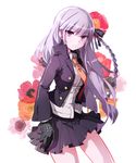  braid danganronpa danganronpa_1 dasulchan frown gloves hair_ribbon kirigiri_kyouko long_hair necktie pleated_skirt purple_eyes purple_hair ribbon skirt solo 