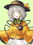  bad_id bad_pixiv_id banned_artist bow buttons closed_eyes eyeball frills green_eyes hat hat_bow komeiji_koishi kozou_(soumuden) long_sleeves open_mouth silver_hair solo third_eye touhou 