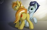  blue_hair braeburn_(mlp) butt cutie_mark equine feral friendship_is_magic green_eyes hair hi_res horse male mammal my_little_pony nude orange_hair pegasus pony skipsy soarin_(mlp) wings wonderbolts_(mlp) yellow_body 