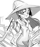  barbara_parker dress greyscale hat little_witch_academia long_hair magic monochrome ojou-sama_pose sho-n-d solo wand witch witch_hat 
