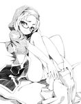  bespectacled blush dressing glasses greyscale hood kumoi_ichirin monochrome ogami_kazuki panties pantyshot skirt solo touhou underwear 