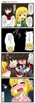  4koma aruva blonde_hair blue_eyes blush blush_stickers brown_hair closed_eyes comic dress drooling empty_eyes evil_smile falling_star glowing glowing_eyes heart highres ib ib_(ib) long_hair mary_(ib) multiple_girls open_mouth red_eyes saliva smile tears translated you_gonna_get_raped yuri 