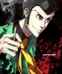  arsene_lupin_iii bad_id bad_pixiv_id banned_artist black_hair brown_eyes cigarette grin highres lupin_iii male_focus necktie s_tanly sideburns smile smoke solo 