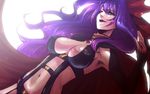  armpits bad_id bad_pixiv_id blue_eyes breasts cleavage dutch_angle large_breasts lens_flare lipstick long_hair macross macross_frontier makeup midriff navel neziiro purple_hair sheryl_nome solo 