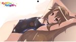  armpits brown_eyes brown_hair competition_swimsuit flat_chest highres jet_yowatari long_hair one-piece_swimsuit ookami-san ookami_ryouko solo swimsuit very_long_hair 