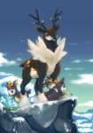  deerling fawn forest gen_5_pokemon grass mountain nature no_humans pokemon pokemon_(creature) sawsbuck sky snow suikuyo 