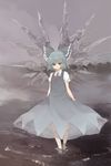  blue_dress blue_eyes blue_hair blush bow cirno dress hair_bow highres ice monorino see-through short_hair solo touhou wings 