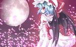  absurdres bat_wings blue_hair blush cicin hat highres moon red_eyes remilia_scarlet solo touhou wings 