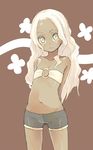  bad_id bad_pixiv_id bike_shorts blonde_hair child dark_skin flat_chest kiwa_(a-bell-abi) long_hair looking_at_viewer lowleg navel o-ring o-ring_top original solo yellow_eyes 