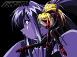  90s artist_request black_eyes blonde_hair bodysuit burn-up burn-up_w clone gloves gun handgun kinezono_rio legs long_hair mask official_art ponytail purple_eyes smile solo tonfa uniform weapon 