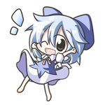  aoblue arms_up blue_eyes blue_hair chibi cirno icicle ribbon short_hair solo touhou wings 