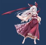  albino alternate_hair_color barefoot digital_dissolve feet full_body hakurei_reimu imo_(ryokyou) long_hair midriff navel outstretched_hand pale_skin red_eyes simple_background solo standing touhou white_hair 