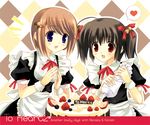  cake food fruit heart icing komaki_manaka maid multiple_girls piyo_(trick_or_chick) spoken_heart strawberry to_heart_2 yuzuhara_konomi 