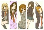  :d akiyama_mio arms_up band093 black_eyes black_hair black_legwear blazer blonde_hair blush brown_eyes brown_hair column_lineup covering_mouth green_eyes hairband hand_behind_head hirasawa_yui hood hoodie jacket k-on! kneehighs kotobuki_tsumugi long_hair long_sleeves looking_back multiple_girls nakano_azusa necktie no_thank_you! open_mouth plaid school_uniform short_hair skirt sleeves_past_wrists smile socks sweater tainaka_ritsu twintails vest 