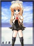  air blonde_hair blue_eyes juice_box kamio_misuzu long_hair ponytail school_uniform solo taiga_joe 