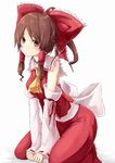  bad_id bad_pixiv_id bow brown_hair detached_sleeves hair_bow hakurei_reimu red_eyes shiroshi_(denpa_eshidan) short_hair solo touhou 