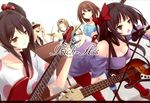  akiyama_mio bass_guitar bent_over black_eyes black_hair blonde_hair blush boots bow breasts brown_eyes brown_hair cleavage closed_eyes downblouse drum drum_set drumsticks gloves guitar hair_bobbles hair_bow hair_ornament hairband hat highres hirasawa_yui instrument k-on! kotobuki_tsumugi leaning_forward listen!! medium_breasts microphone microphone_stand mikoto_akemi multiple_girls nakano_azusa pantyhose piano polka_dot red_legwear sailor_hat short_hair side_ponytail tainaka_ritsu 