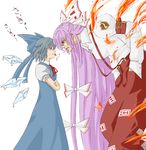  :p angry blue_hair cigarette cirno crossed_arms fiery_wings fujiwara_no_mokou hands_in_pockets melting multiple_girls purple_hair smoking tongue tongue_out touhou versapro wings 