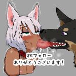 1:1 2024 accessory animal_humanoid bestiality blush blush_lines bodily_fluids breath canid canine canis cat_humanoid collar digital_media_(artwork) domestic_dog donbi dripping duo ears_up erect_nipples eye_roll felid felid_humanoid feline feline_humanoid feral french_kissing fur german_shepherd green_hair grey_background hair hair_accessory hairclip heart_pupils herding_dog hi_res humanoid humanoid_on_feral inner_ear_fluff japanese_text kissing long_tongue looking_pleasured makeup making_out male mammal mammal_humanoid multicolored_body multicolored_fur nipples pastoral_dog purple_eyes saliva saliva_drip saliva_on_tongue simple_background sweat sweatdrop tanned_skin tears tears_of_pleasure teeth text tongue tongue_out tuft twitching white_body white_fur white_hair