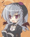  book eighth_note fang hairband microphone music musical_note purple_eyes rikumaru rozen_maiden silver_hair singing solo suigintou wings 
