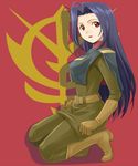  ahoge belt boots cosplay flag gundam idolmaster idolmaster_(classic) idolmaster_1 long_hair military military_uniform miura_azusa muhi11234 solo uniform zeon 