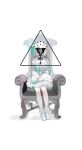  1girl 7wata_himori covered_face dress facing_viewer fate/prototype fate/prototype:_fragments_of_blue_and_silver fate_(series) frilled_dress frills full_body hands_on_lap highres holy_grail_(fate) inverted_pentagram limited_palette on_chair sajou_manaka short_hair simple_background sitting solo white_background white_footwear 