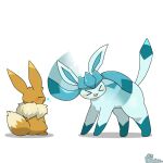 &gt;_&lt; 2d_animation ambiguous_gender animated blue_body blush brown_body brown_fur duo eevee eeveelution eyes_closed feral fur generation_1_pokemon generation_4_pokemon glaceon nintendo open_mouth open_smile pokemon pokemon_(species) quadruped simple_background smile tail tontaro white_background