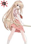  absurdres brown_eyes brown_hair highres long_hair looking_back necktie school_uniform seto_no_hanayome seto_sun skirt solo sword vector_trace very_long_hair weapon 