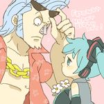  1girl aqua_hair crossover flower franky hatsune_miku headphones one_piece vocaloid yukke 