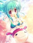  aqua_hair bikini brown_eyes food long_hair mitsumomo_mamu original popsicle solo swimsuit 