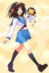  brown_eyes brown_hair hairband kita_high_school_uniform lion school_uniform serafuku short_hair solo suzumiya_haruhi suzumiya_haruhi_no_yuuutsu urabi_(tomatohouse) 