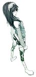  1girl bandage bandages bare_shoulders black_hair female full_body goggles katekyo_hitman_reborn katekyo_hitman_reborn! lal_mirch long_hair long_image monochrome perspective scar shorts simple_background solo standing tall_image white_background 