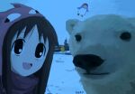  animal_costume azumanga_daioh bear flying grey_sky hat kasuga_ayumu li_shay mihama_chiyo mihama_chiyo&#039;s_father open_mouth penguin_costume polar_bear sky snow winter 