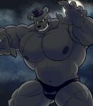 abs anthro bear biceps big_pecs bulge clothed clothing dreadbear_(fnaf) five_nights_at_freddy&#039;s five_nights_at_freddy&#039;s_vr:help_wanted hat headgear headwear hi_res humanoid looking_at_viewer male mammal moon muscular muscular_anthro muscular_male night nipples outside pecs scottgames sky smile solo teeth underwear ursine zekebearr