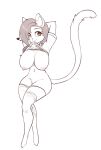 2024 absurd_res anthro areola big_breasts breasts clothing domestic_cat felid feline felis female hair hands_behind_head heart_symbol hi_res inner_ear_fluff legwear looking_at_viewer mammal mouth_hold navel nipples scorpdk solo thigh_highs tuft