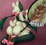 anal anal_vore anthro brown_body brown_fur butt claws deer duo feet felid feline fur generation_9_pokemon green_body green_fur mammal meowscarada muhny nintendo nude partially_inside pawpads paws pink_eyes pokemon pokemon_(species) simple_background size_difference toe_claws toes vore