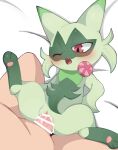 anthro biped blush bodily_fluids cum cum_in_pussy cum_inside duo erection female floragato fur generation_9_pokemon genital_fluids genitals green_body green_fur hi_res himimi human male male/female mammal nintendo one_eye_closed penetration penile penile_penetration penis pokemon pokemon_(species) pussy red_eyes sex vaginal vaginal_penetration