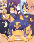 animal_crossing ankha_(animal_crossing) anthro biped blue_hair breasts censor_bar domestic_cat duo erection felid feline felis female genitals hair hi_res himimi human male male/female mammal nintendo oral oral_penetration penetration penile penile_penetration penis purple_eyes sex tail yellow_body