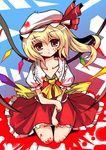  blonde_hair blood flandre_scarlet hat hoshikuzu red_eyes sitting solo touhou wings 