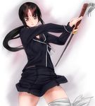  bandages black_hair ga-rei ga-rei_zero isayama_yomi katana long_hair ponytail purple_eyes scharfschutze school_uniform solo sword weapon 