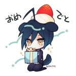  1boy ahoge animal_ears artist_name bad_id bad_twitter_id birthday black_footwear black_jacket black_pants black_sleeves blue_hair chibi collared_jacket commentary_request dalrye_v3 danganronpa_(series) danganronpa_v3:_killing_harmony dog_ears dog_tail eyelashes floppy_ears food food_on_head fruit gift gradient_hair hair_between_eyes happy_birthday high_collar holding holding_gift jacket kemonomimi_mode kneeling korean_commentary light_blush long_sleeves looking_at_object lowres male_focus multicolored_hair object_on_head open_mouth pants pinstripe_jacket pinstripe_pants pinstripe_pattern saihara_shuichi sex shoes short_hair simple_background socks sparkle strawberry tail vertical-striped_sleeves whipped_cream white_background yellow_eyes 