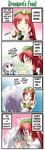  4koma @_@ blush comic drinking hard_translated hat hong_meiling izayoi_sakuya kiss morogami_ryou multiple_girls red_hair silver_hair touhou translated 