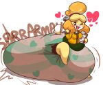 ahegao animal_crossing anthro blonde_hair blort blush bottomwear clipboard clothing diaper diaper_under_clothing diaper_under_skirt dummydoodles excessive_feces feces female fur furgonomics green_bottomwear green_clothing green_diaper green_skirt hair heart_eyes heart_symbol hi_res holding_clipboard holding_object holding_pen hyper hyper_feces hyper_soiling isabelle_(animal_crossing) looking_pleasured messy_diaper musical_note nintendo one_eye_closed onomatopoeia open_mouth pen pink_tongue raising_leg red_hairband scat shirt simple_background skirt soiled_diaper soiling solo sound_effects text tongue topwear white_background yellow_body yellow_clothing yellow_fur yellow_shirt yellow_topwear
