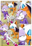  bbmbbf blaze_the_cat blush clothing comic dialog female kissing lesbian mobius_unleashed palcomix rouge_the_bat sega sonic_(series) text 