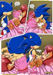  anthro bdsm bondage bound breasts comic dialog female group group_sex hedgehog hot_dogging kissing male mammal mobius_unleashed nude penis sally_acorn sega sex sonic_(series) sonic_the_hedgehog straight text threesome 