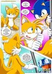  canine comic cum duo eyes_closed fox fox_tail hedgehog male mammal miles_prower mobius_unleashed multiple_tails sega sonic_(series) sonic_the_hedgehog tails text 