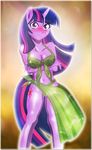  anthro anthrofied blush breasts clothed clothing crossed_arms cutie_mark equine female friendship_is_magic fur hair horn horse looking_at_viewer mammal multi-colored_hair my_little_pony navel pony purple_eyes purple_fur ruhisu simple_background skimpy solo twilight_sparkle_(mlp) unicorn 