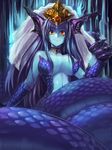 all_seeing_eye bare_shoulders blue_hair blue_skin breasts claws edobox jewelry lamia large_breasts long_hair looking_at_viewer monster_girl necklace pixiv_fantasia pixiv_fantasia_new_world red_eyes smile solo 