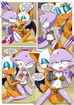  bbmbbf blaze_the_cat blush clothing comic dialog embarrassed female female_masturbation fingering fondling hand_in_pants lesbian masturbation mobius_unleashed palcomix rouge_the_bat sega sonic_(series) text underwear undressing 