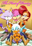 anthro bbmbbf blaze_the_cat breasts clothing comic female mobius_unleashed palcomix pussy rouge_the_bat sally_acorn sega sonic_(series) spread_legs spreading text 